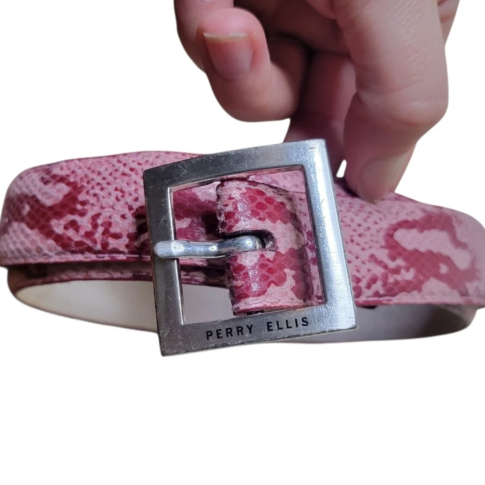 Perry Ellis Pink Leather Snakeskin Belt